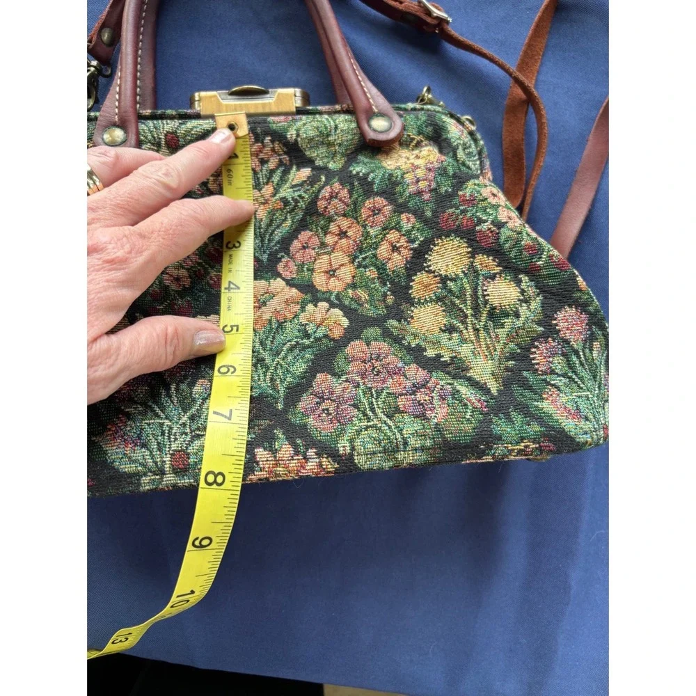 The Carpetbagger Floral Tapestry Doctor Bag Leather Handle Crossbody Handbag